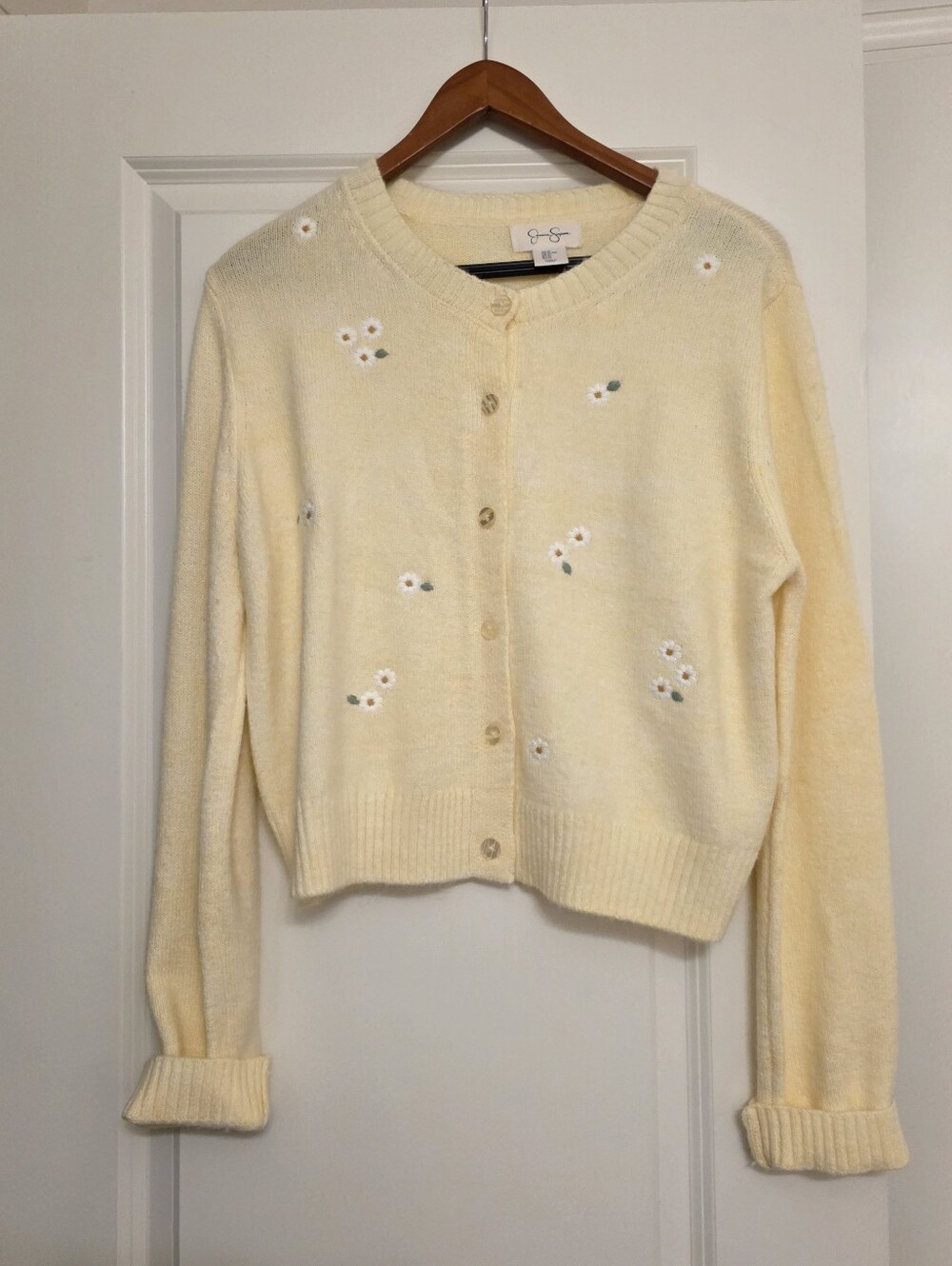 Embroidered Daisy Cottage Core Button Cardigan Womens XL Jessica Simpson Yellow - Picture 2 of 9